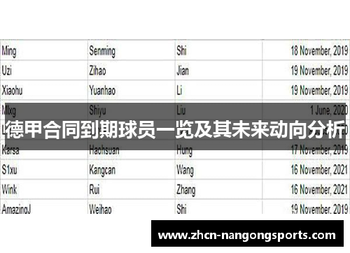 德甲合同到期球员一览及其未来动向分析